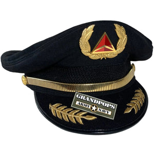 Delta Air Lines Captain's Black Pilot Cap with a Grandpops Army Navy logo.