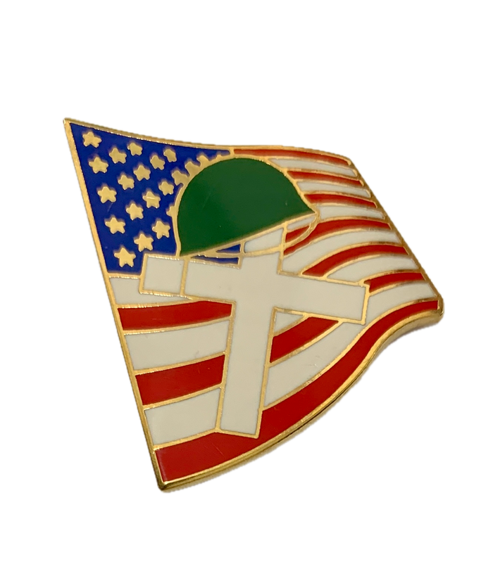 USA Flag Helmet Cross Memorial Pin