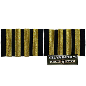 Delta Air Lines Gold-Colored Captain Epaulets with a Grandpops Army Navy logo.