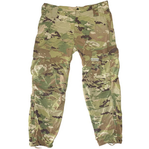 U.S. Military OCP Scorpion Camo Gore-Tex Nylon ECWCS Gen III Level 5 Cold Weather Soft Shell Pants with a Grandpops Army Navy logo.
