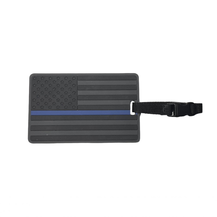 Blue Line Black American Flag PVC Luggage Tag