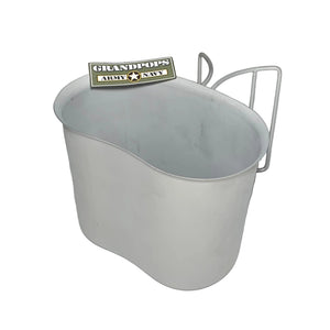 Tru-Spec Stainless Steel Butterfly Handle Canteen Cup with a Grandpops Army Navy logo.