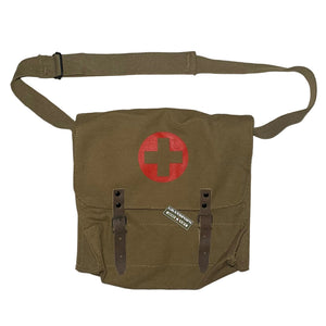 Olive Drab Canvas Nato Medic Shoulder Bag with a Grandpops Army Navy logo.