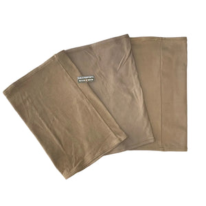 3 Random U.S. Military Coyote Brown / Tan 499 Fleece or Similar Material Neck Gaiters with a Grandpops Army Navy logo.