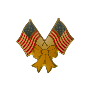 Vintage American Flags Yellow Ribbon Pin