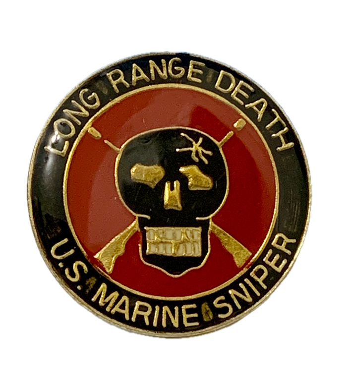 Vintage U.S. Marine Sniper Skull Cross Bones (Long Range Death) Pin