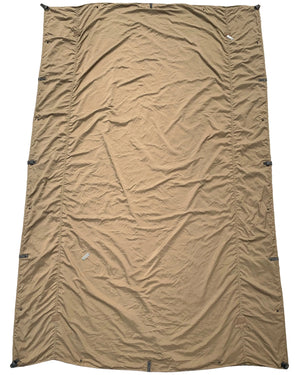FAIR CONDITION U.S. Military Coyote Brown Nylon Rip-Stop FGR TS-11B ThermaShield Field Blanket with a Grandpops Army Navy logo.