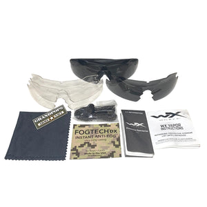 Good Condition Wiley X Black Vapor Glasses Protective Spectacles Kit with a Grandpops Army Navy logo.