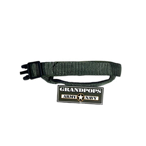 USMC OD Green & Black LWH Kevlar Helmet Replacement Chinstrap with a Grandpops Army Navy logo.