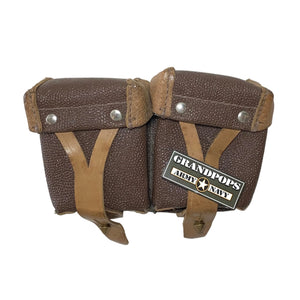 N-O-S Condition Soviet Red Army Cold War-Era Brown Leather 2-Cell Mosin Nagant Ammunition Pouch with a Grandpops Army Navy logo.