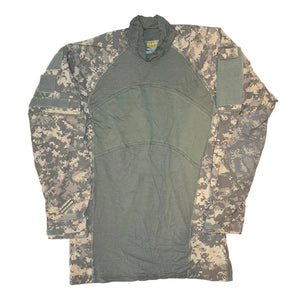 GOOD CONDITION U.S. Army Tactical ACU UCP Digital Camo Flame Resistant ACS Combat Shirt USA MADE with a Grandpops Army Navy logo.