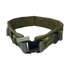 Eagle Industries OD Green Duty Belt Pad attached to an LC-2 Belt with a Grandpops Army Navy logo.