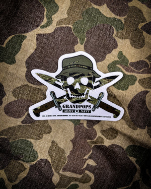 Grandpops Army Navy Tiger Stripe Skull & Bayonet Decal Sticker