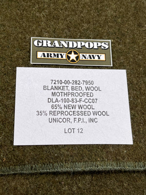 U.S. Original OD Green 65/35 Wool Blanket 66"x 84" Dated 1983