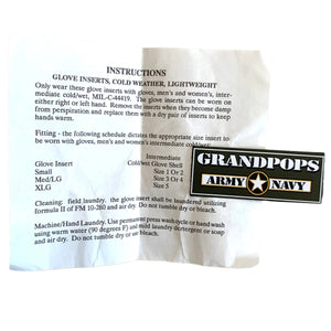 U.S. Military Brown Lightweight Cold Weather Glove Inserts