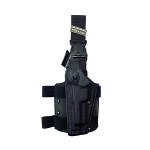 NEW CONDITION Safariland Black Tactical Drop Leg with Model 6005 Left-Handed Beretta Holster with a Grandpops Army Navy logo.