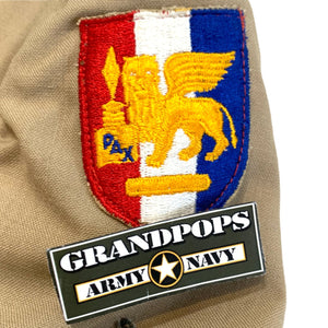 U.S. Military World War 2 Original First Sergeant's Khaki Tropical Worsted Wool Dress Shirt W/ 90th ID & SETAF-AF Patches