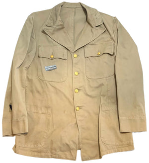U.S. Military World War 2 Original Khaki Sateen Coast Guard Dress Shirt W/ Brass Buttons
