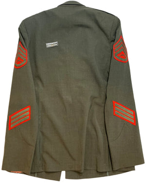 U.S. Marine Corps Staff Sergeant's Tropical Service Alpha Serge Green Shade 2241 Poly/Wool Dress Jacket Dated 1977 W/ Service Stripes