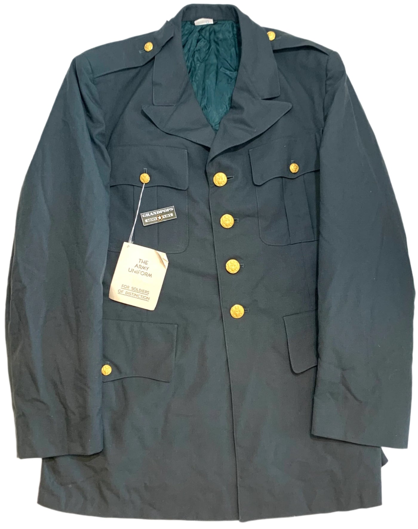 U.S. Army Vietnam War Era Green AG-344 Poly/Wool Tropical Class A Service Dress Uniform Jacket Dated 1972 W/ Information Tag U.S. Army Vietnam War Era Green AG-344 Poly/Wool Tropical Class A Service Dress Uniform Jacket Dated 1972 W/ Information Tag