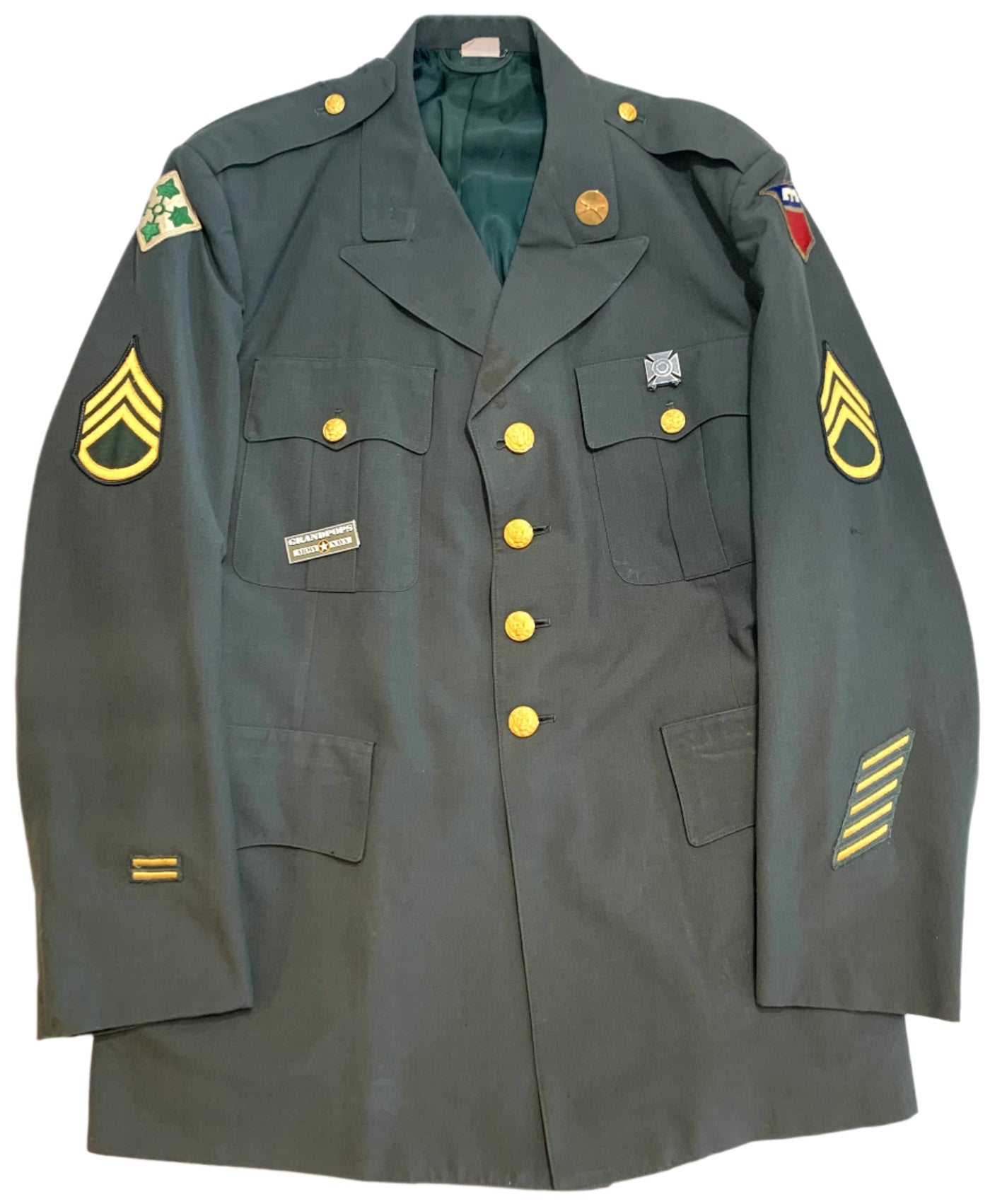 U.S. Army Cold War Era Staff Sergeant's Green AG-344 Poly/Wool Class A GRANDPOPSARMYNAVY U.S. Army Cold War Era Staff Sergeant's Green AG-344 Poly/Wool Class A GRANDPOPSARMYNAVY