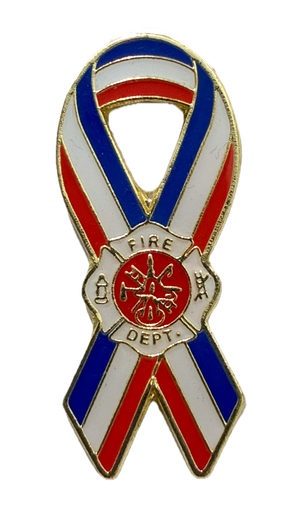 Fire Dept. Logo Red White Blue Ribbon Pin