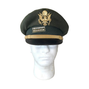 U.S. Army Vietnam War Era Class A Dress Uniform Officer Visor Cap W/ Emblem with a Grandpops Army Navy logo.