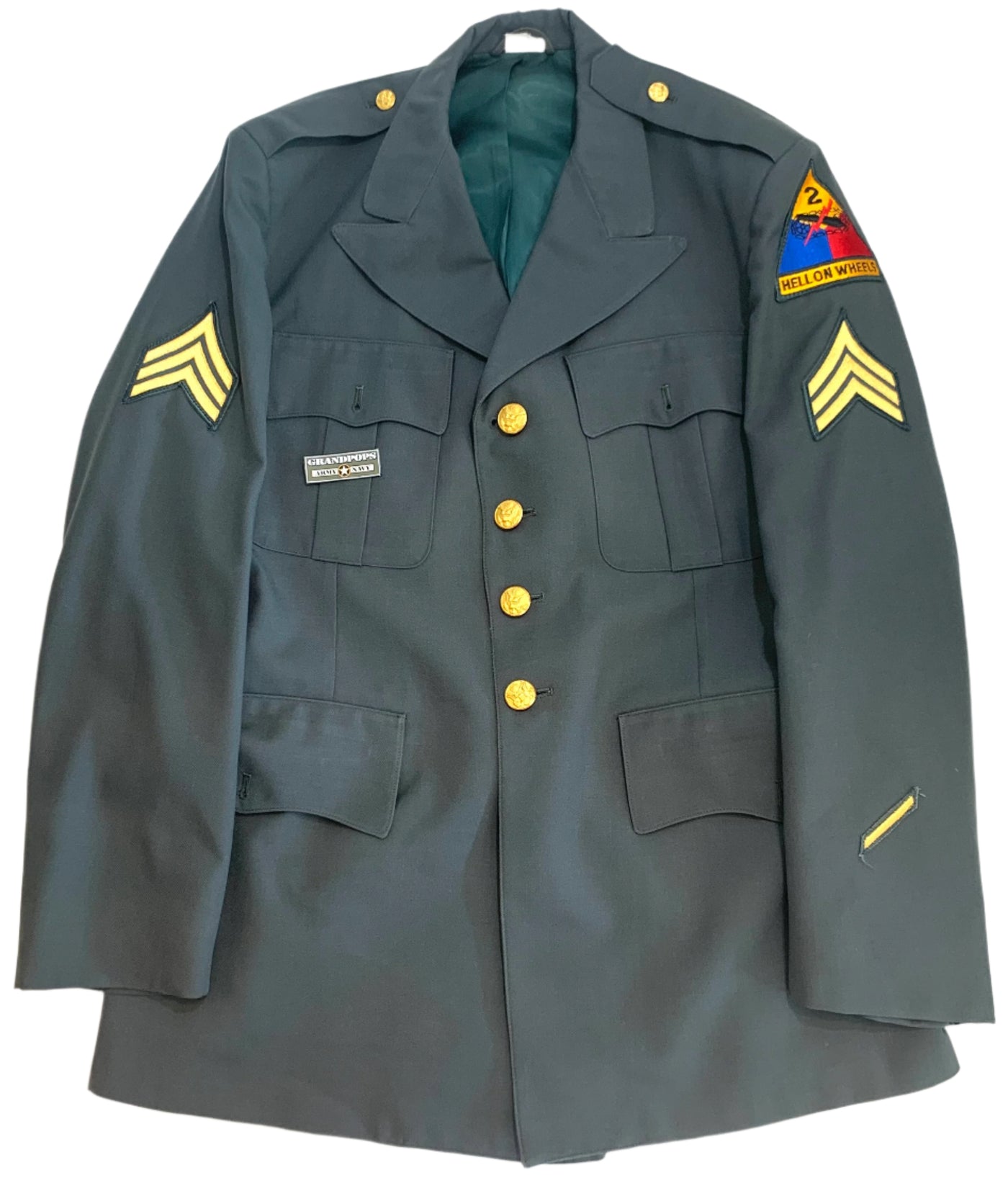 U.S. Army Sergeant's Green AG-344 Poly/Wool Type III Class A Service Dress Uniform Jacket Dated 1982 U.S. Army Sergeant's Green AG-344 Poly/Wool Type III Class A Service Dress Uniform Jacket Dated 1982