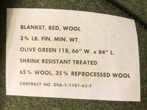 U.S. Vietnam War Original OD Green OD118 100% Wool Blanket 66"x 84" Dated 1963