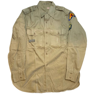 U.S. Military Korean War Era Khaki Sateen Cotton Stand-Up Collar Long Sleeve Dress Shirt