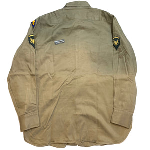 U.S. Military Korean War Era Khaki Sateen Cotton Stand-Up Collar Long Sleeve Dress Shirt