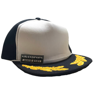 Vintage Black & White Polyester Trucker Cap W/ Gold Oak Leaf Branch Brim