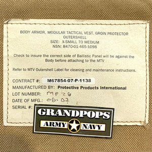 U.S. Military Coyote Brown Groin Protector Modular Tactical Vest Body Armor