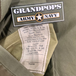 U.S. Post-WW2 O.D. Wool Ike Jacket W/ 4th Infantry Division Patch Dated 1949
