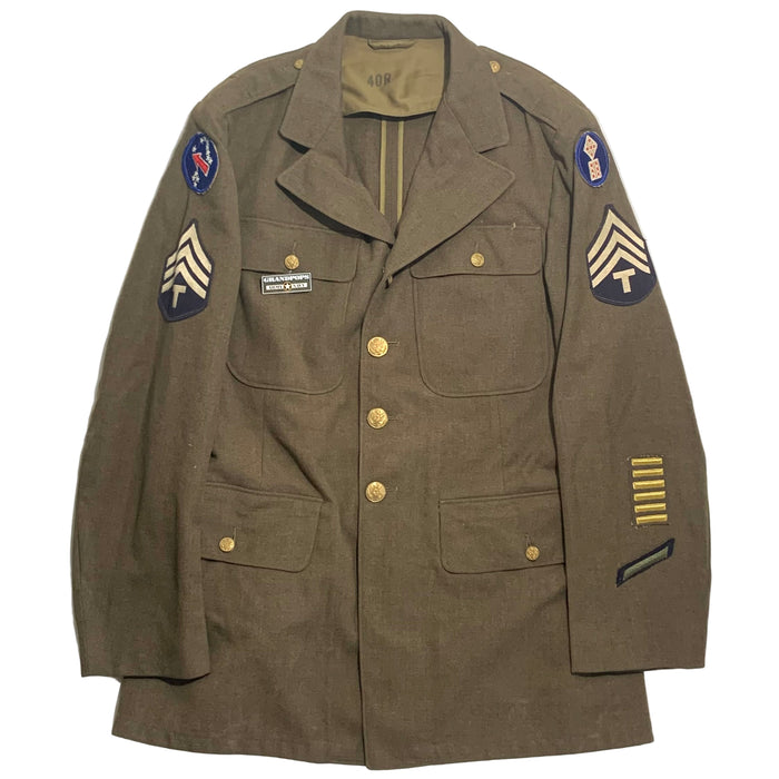 WW2 U.S. Army Technician Fourth Grade's O.D. Wool Enlisted Service Dress Jacket W/ Patches Dated 1942