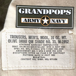 Korean War/Vietnam War O.D. Shade 33 Wool/Nylon M-1952 Pants Named