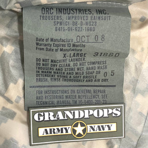 U.S. Military ACU Digital Camouflage ORC Nylon Wet Weather Improved Rainsuit Pants