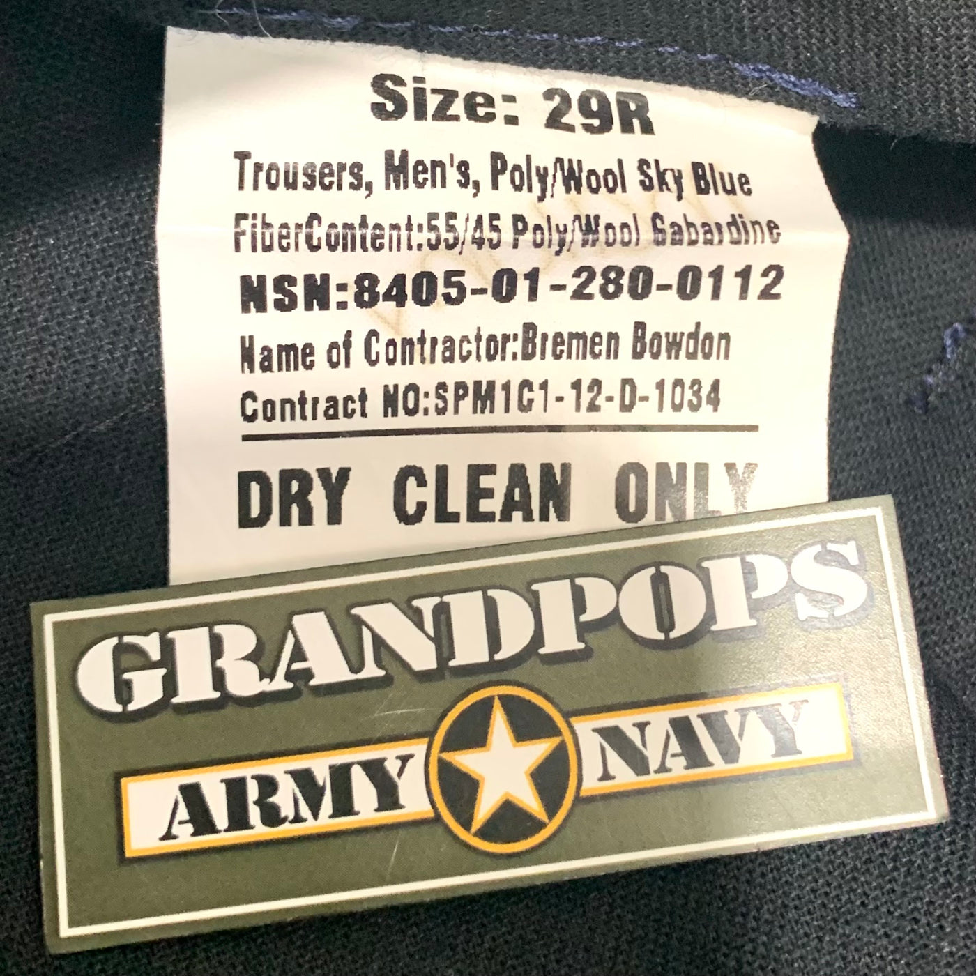 USMC Service Dress Sky Blue Poly/Wool Gabardine Dress Pants W/ Stripes 31" x 29-1/2" (NO STRIPES) USMC Service Dress Sky Blue Poly/Wool Gabardine Dress Pants W/ Stripes 31" x 29-1/2" (NO STRIPES)