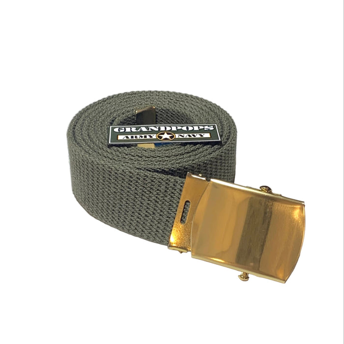 OD Green Canvas Web Belt Solid Brass Closed-Face Buckle