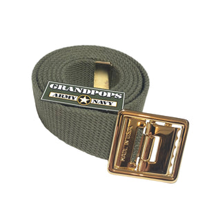 OD Green Canvas Web Belt Solid Brass Open-Face Buckle USA MADE