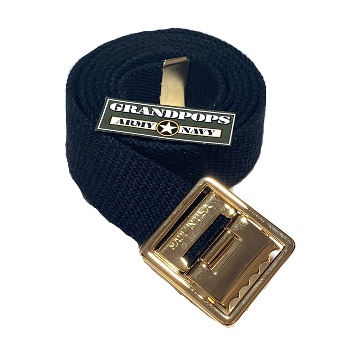 Black Canvas Web Belt Solid Brass Open-Face Buckle USA MADE