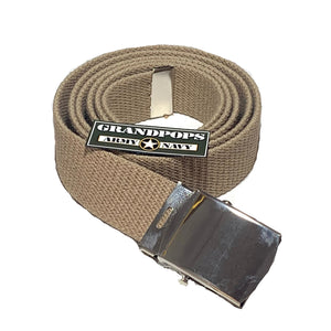 Khaki Canvas Web Belt Silver Closed-Face Buckle USA MADE
