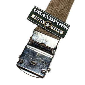 Khaki Canvas Web Belt Silver Closed-Face Buckle USA MADE