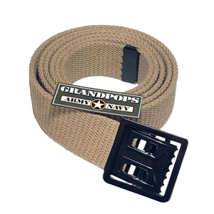 Khaki Canvas Web Belt Black Open-Face Buckle USA MADE