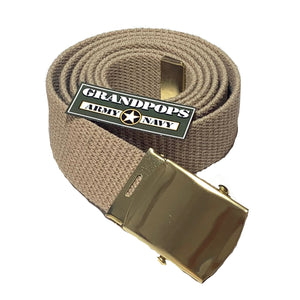 Khaki Canvas Web Belt Gold Closed-Face Buckle USA MADE