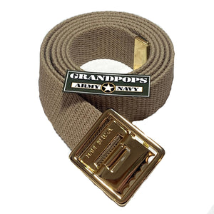 Khaki Canvas Web Belt Solid Brass Open-Face Buckle USA MADE