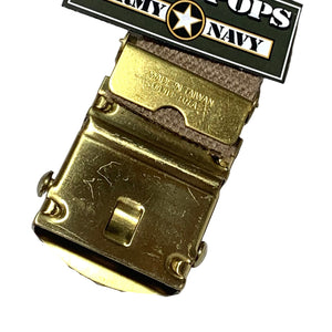 Khaki Canvas Web Belt Solid Brass Closed-Face Buckle