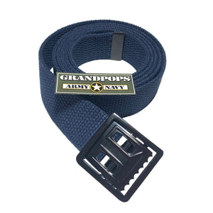 Navy Blue Canvas Web Belt Black Open-Face Buckle USA MADE