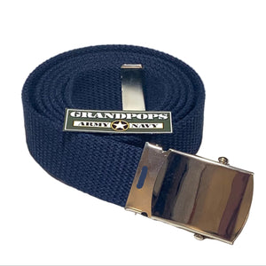 Navy Blue Canvas Web Belt Silver Closed-Face Buckle USA MADE