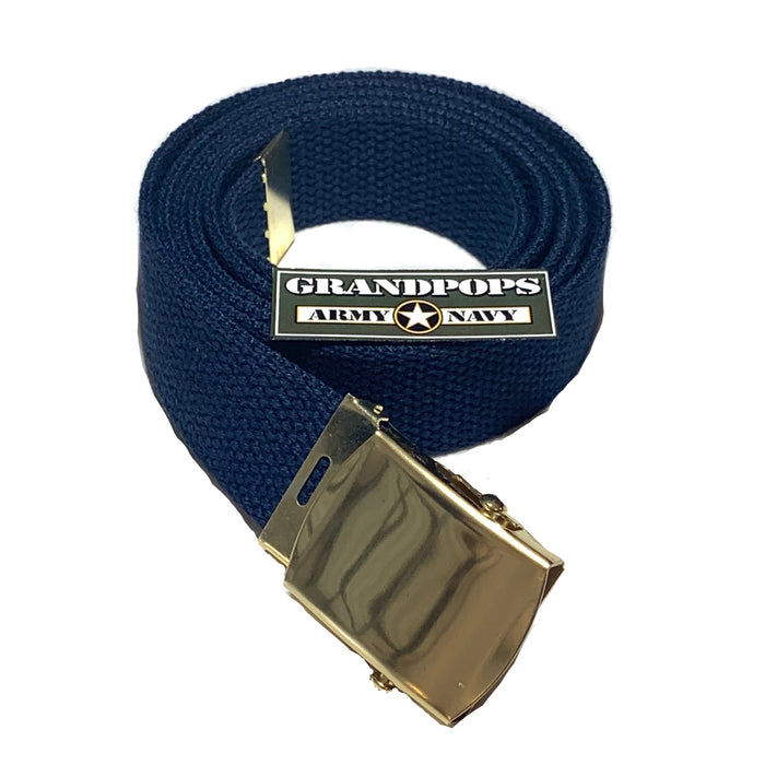 Navy Blue Canvas Web Belt Solid Brass Closed-Face Buckle